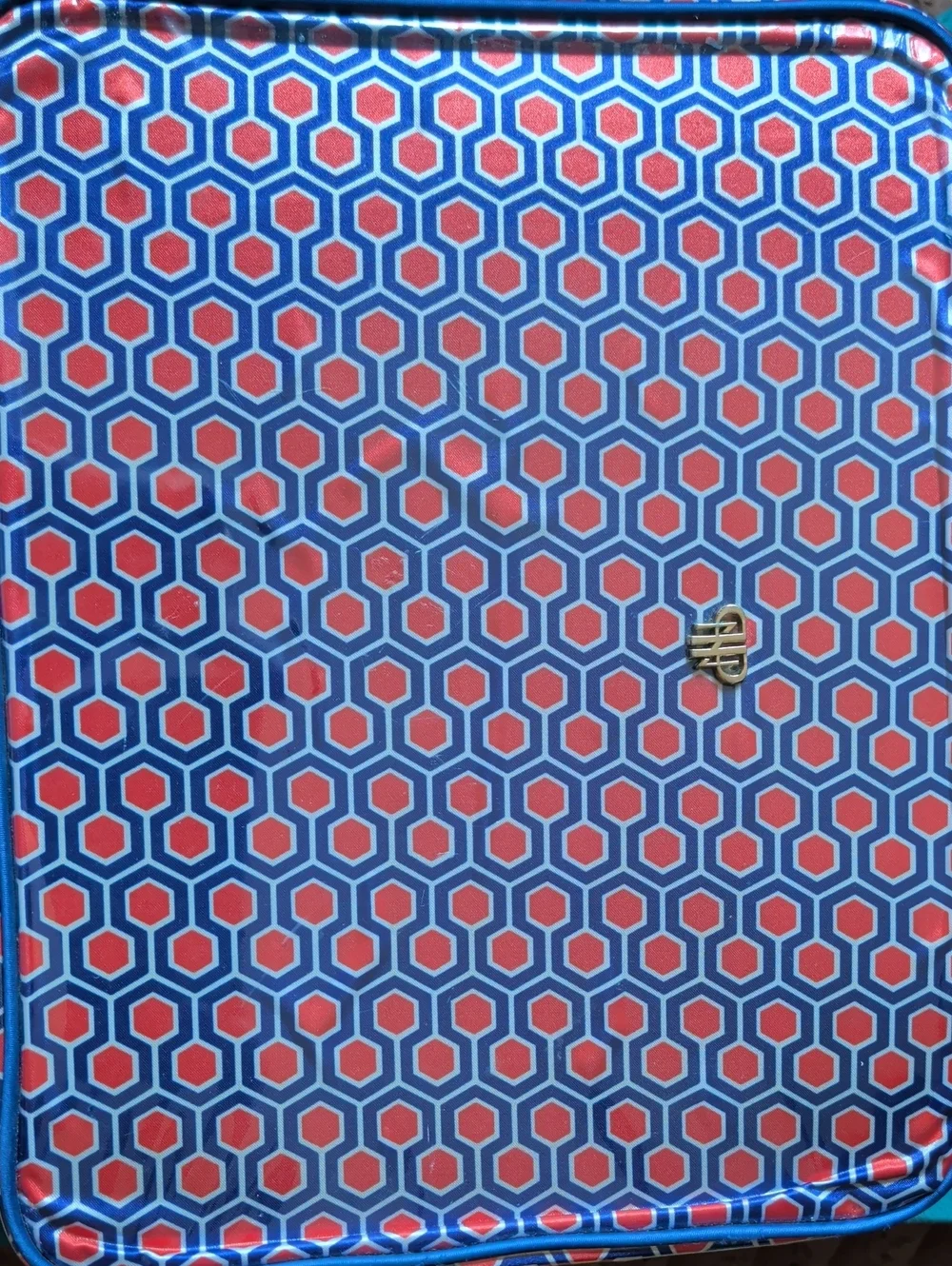 PurseN Blue and Red Hexagon Pattern Cosmetic Pouch